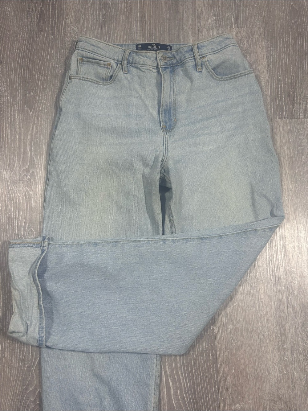 Hollister Ultra High Rise Dad Jeans 9R W29 Light Wash Relaxed Straight Leg Denim